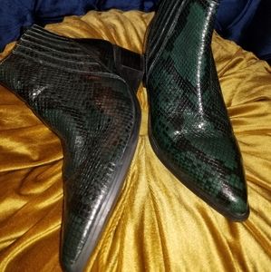 Marc Fisher green snake print boots